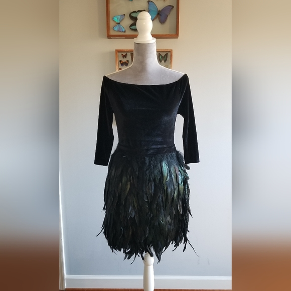 Sugarlips Dresses & Skirts - Sugar + Lips • Stunning Off The Shoulder Black Feathered Dress